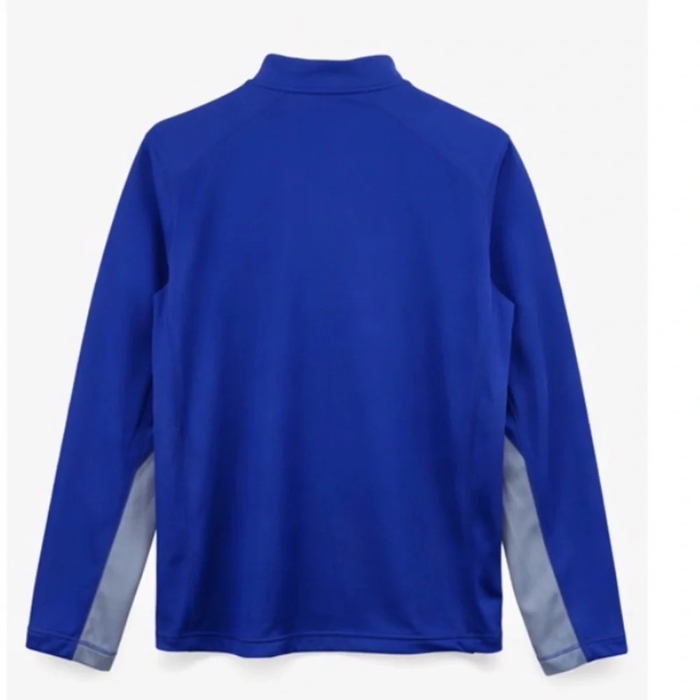 Nike Therma Fit Blue and Gray Mock Neck Colorblock Swoosh 1/4 Zip Fleece